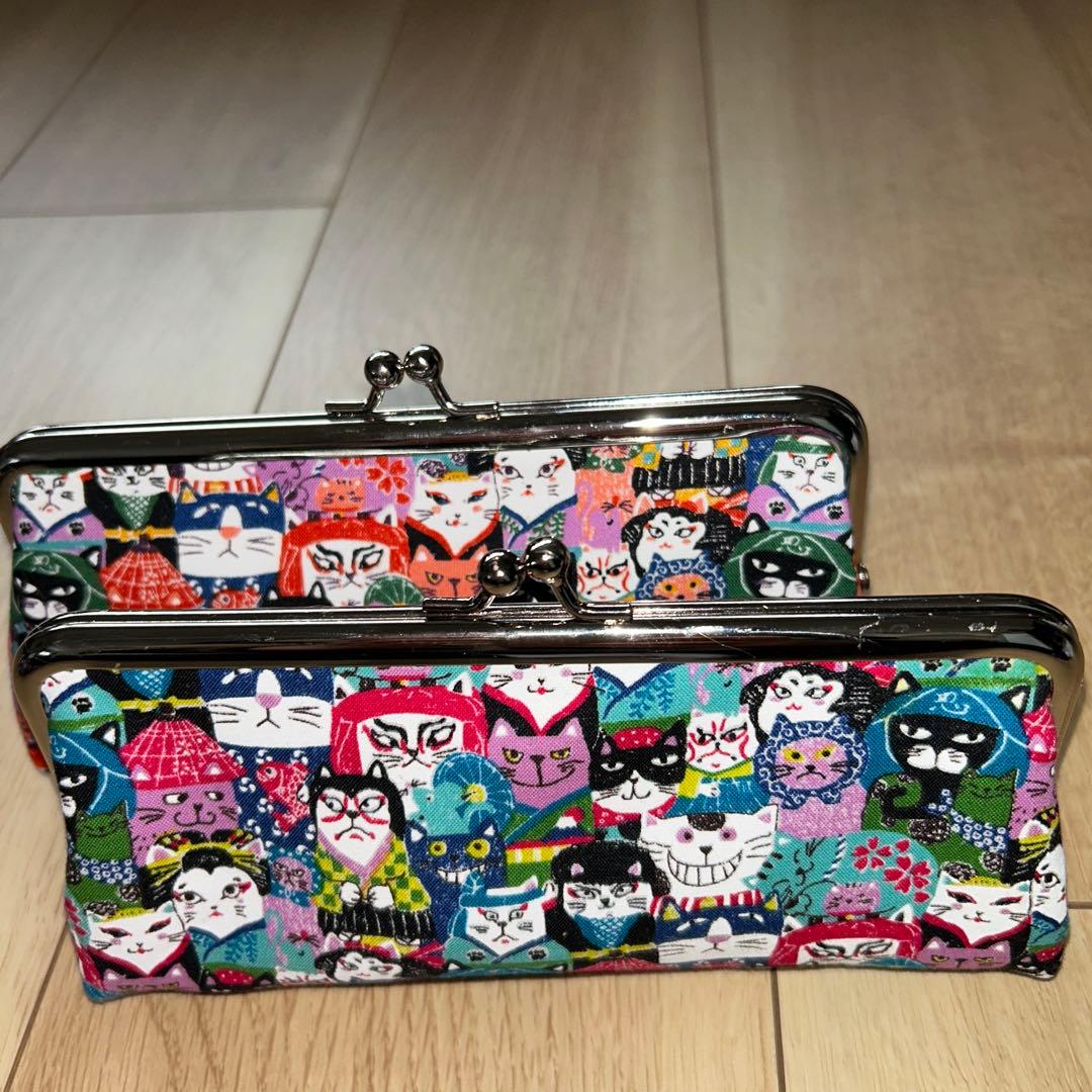 ハンドメイドがま口ペンケース＆メガネケース　歌舞伎猫柄　十三郎様確認用