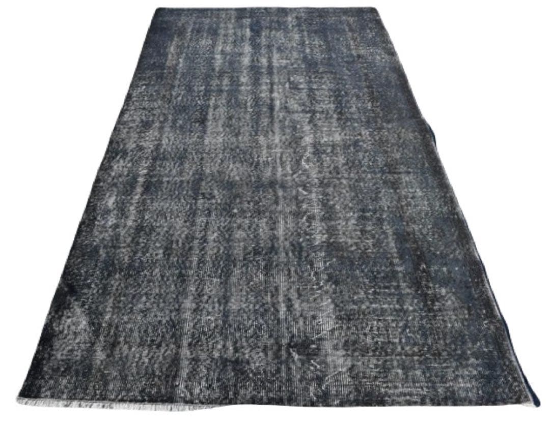 超大判　トルコヴィンテージラグ　ブラックネイビー　263×140 オーバーダイ