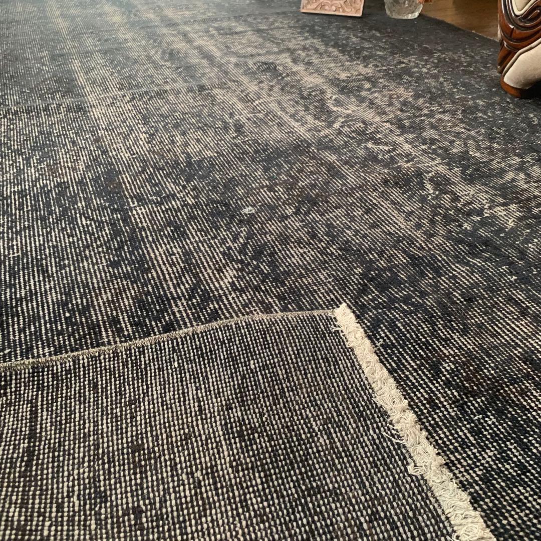超大判　トルコヴィンテージラグ　ブラックネイビー　263×140 オーバーダイ