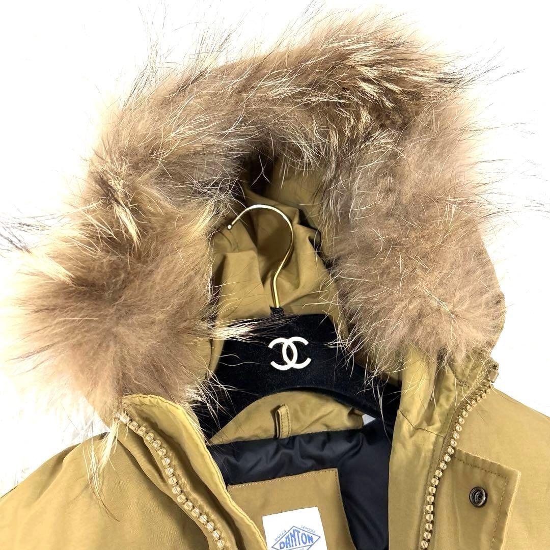 ダントン　ダウンジャケット　青ロゴ　フード　ラクーンファー付き　36