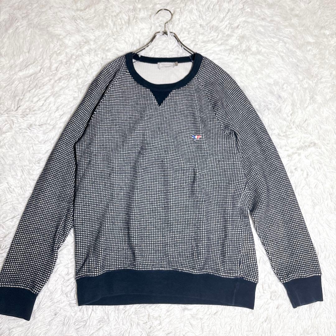 希少 美品 XL メゾンキツネ トリコロールフォックス ドット スウェット 紺