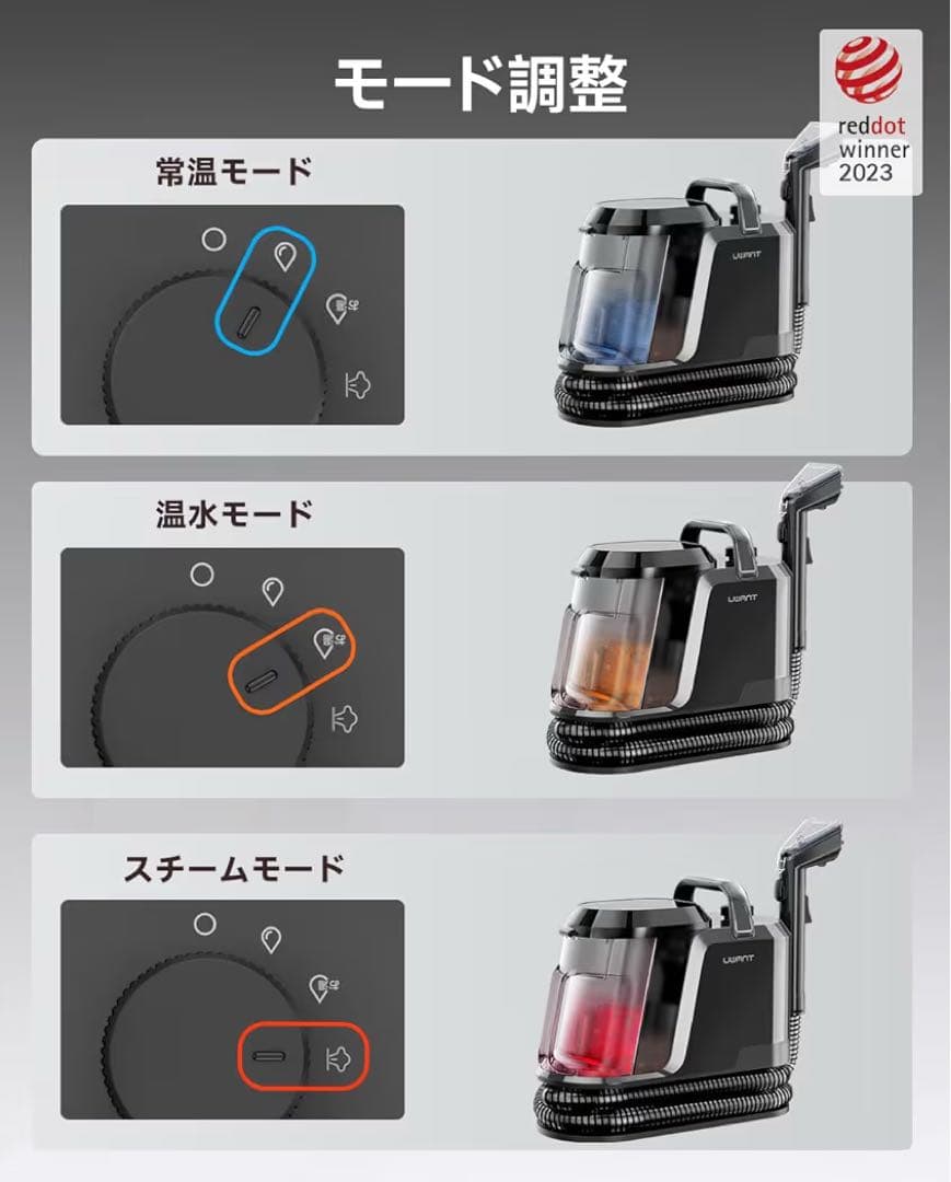 uwant 100℃蒸気噴射リンサークリーナー 18000Pa超強吸引カーペット