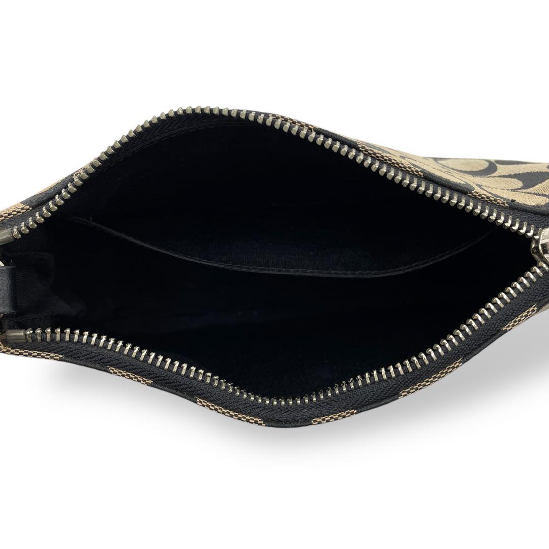 良品 COACH アクセサリーポーチ キャンバス レザー ブラック シグネチャー