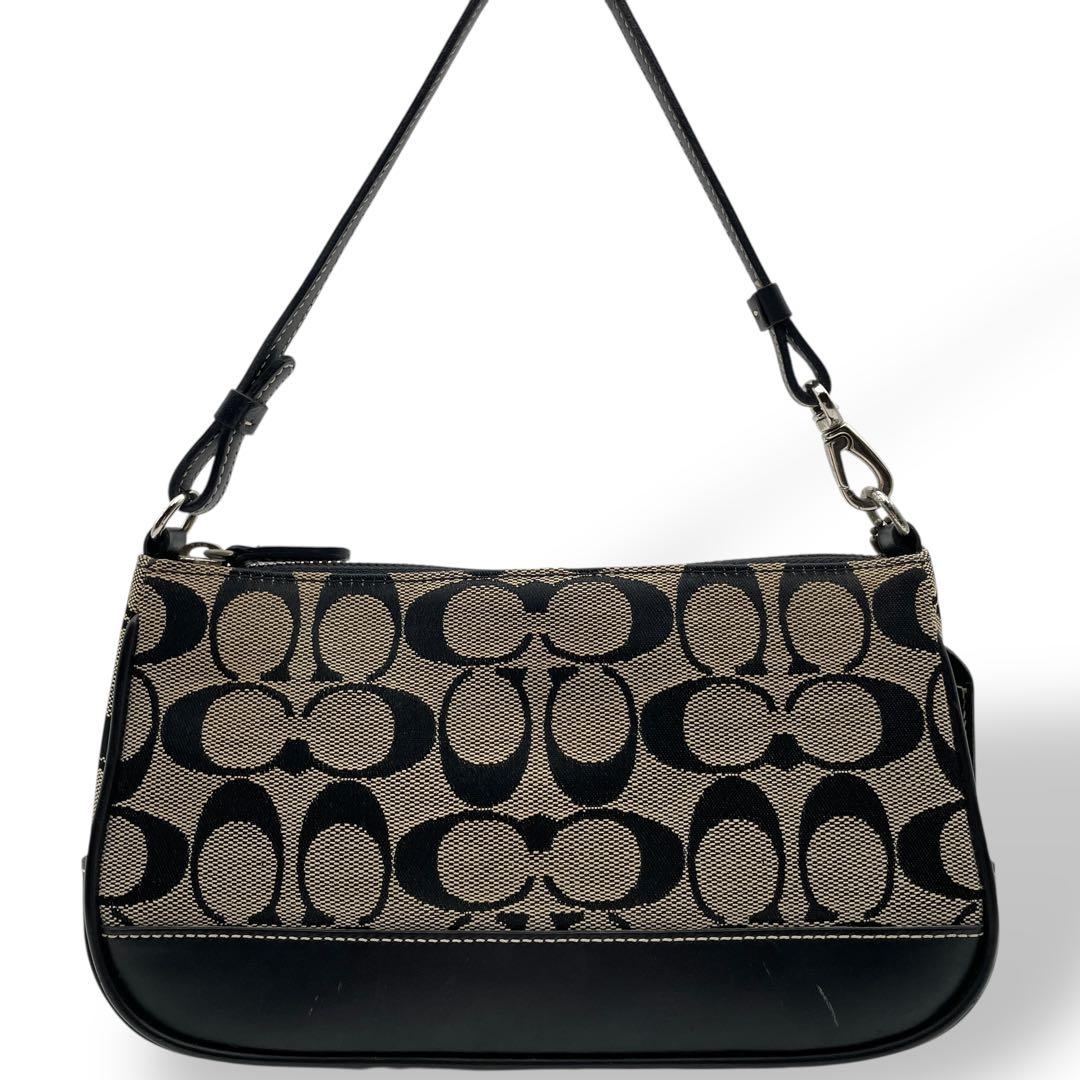 良品 COACH アクセサリーポーチ キャンバス レザー ブラック シグネチャー