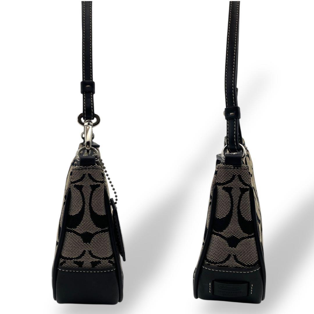 良品 COACH アクセサリーポーチ キャンバス レザー ブラック シグネチャー