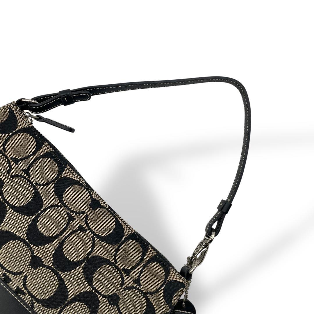 良品 COACH アクセサリーポーチ キャンバス レザー ブラック シグネチャー