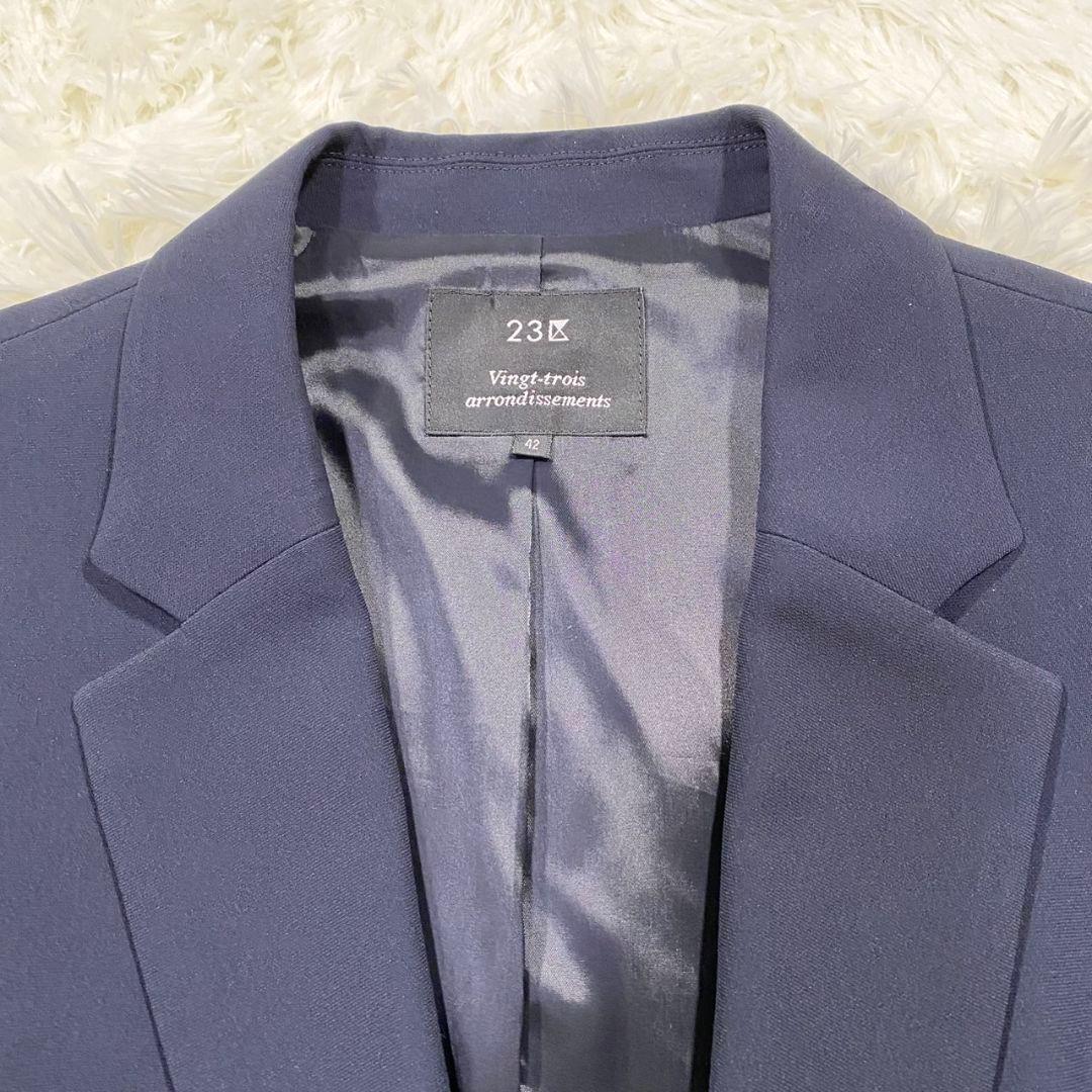 1091【美品】23区 パンツ スーツ セットアップ 紺 ネイビー 42