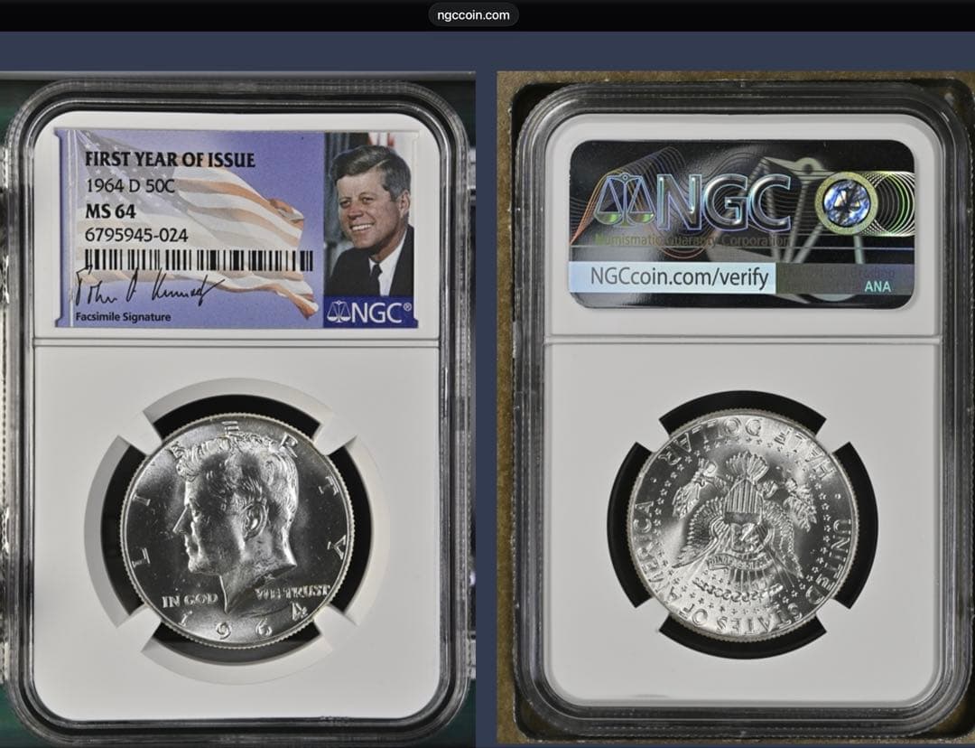 1964年 ケネディ ハーフダラー 銀貨 NGC MS64 FIRST YEAR