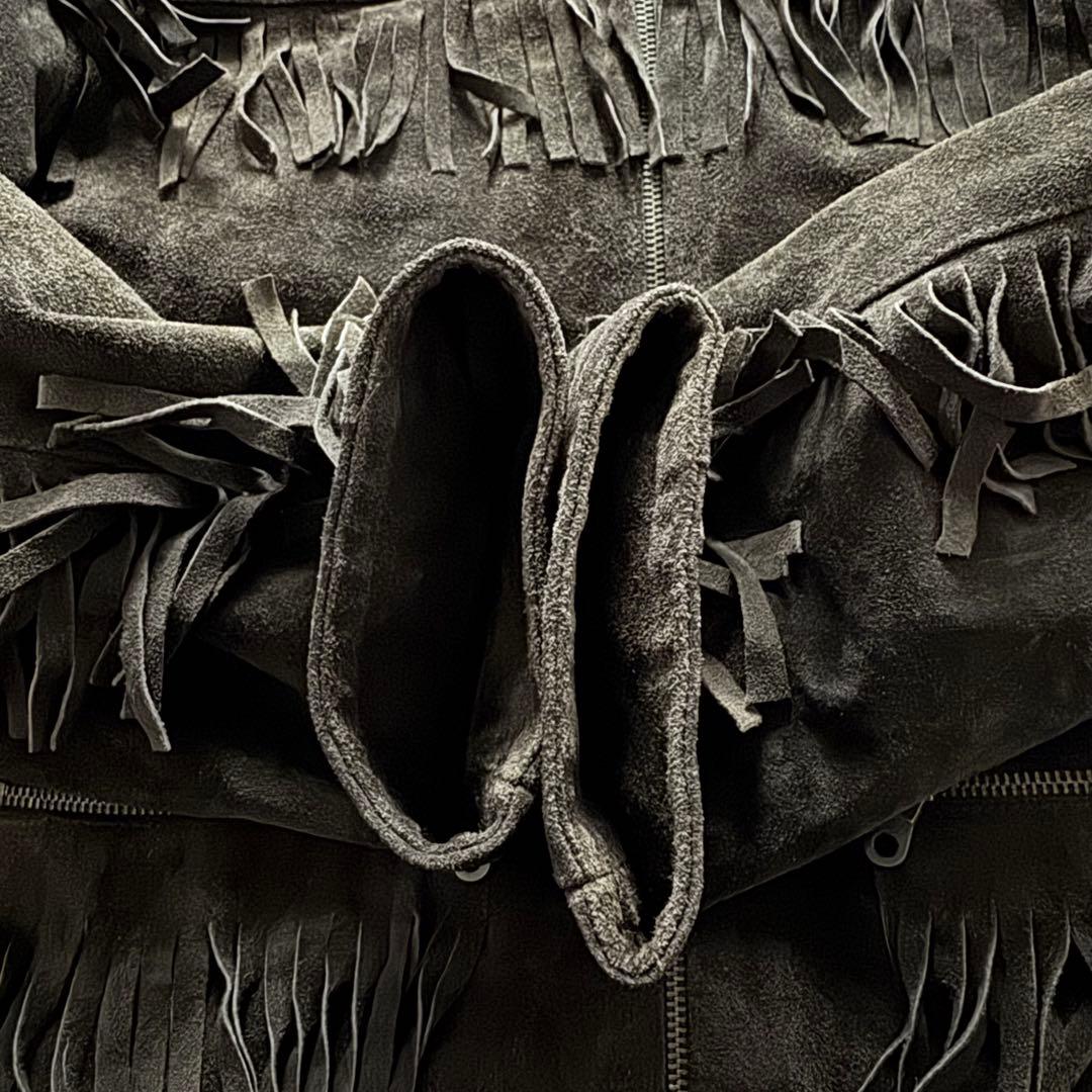 vintage レザージャケット　ウエスタン　フリンジ　ギミック　イタリア製　L