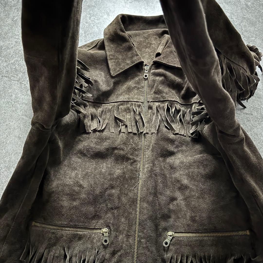 vintage レザージャケット　ウエスタン　フリンジ　ギミック　イタリア製　L