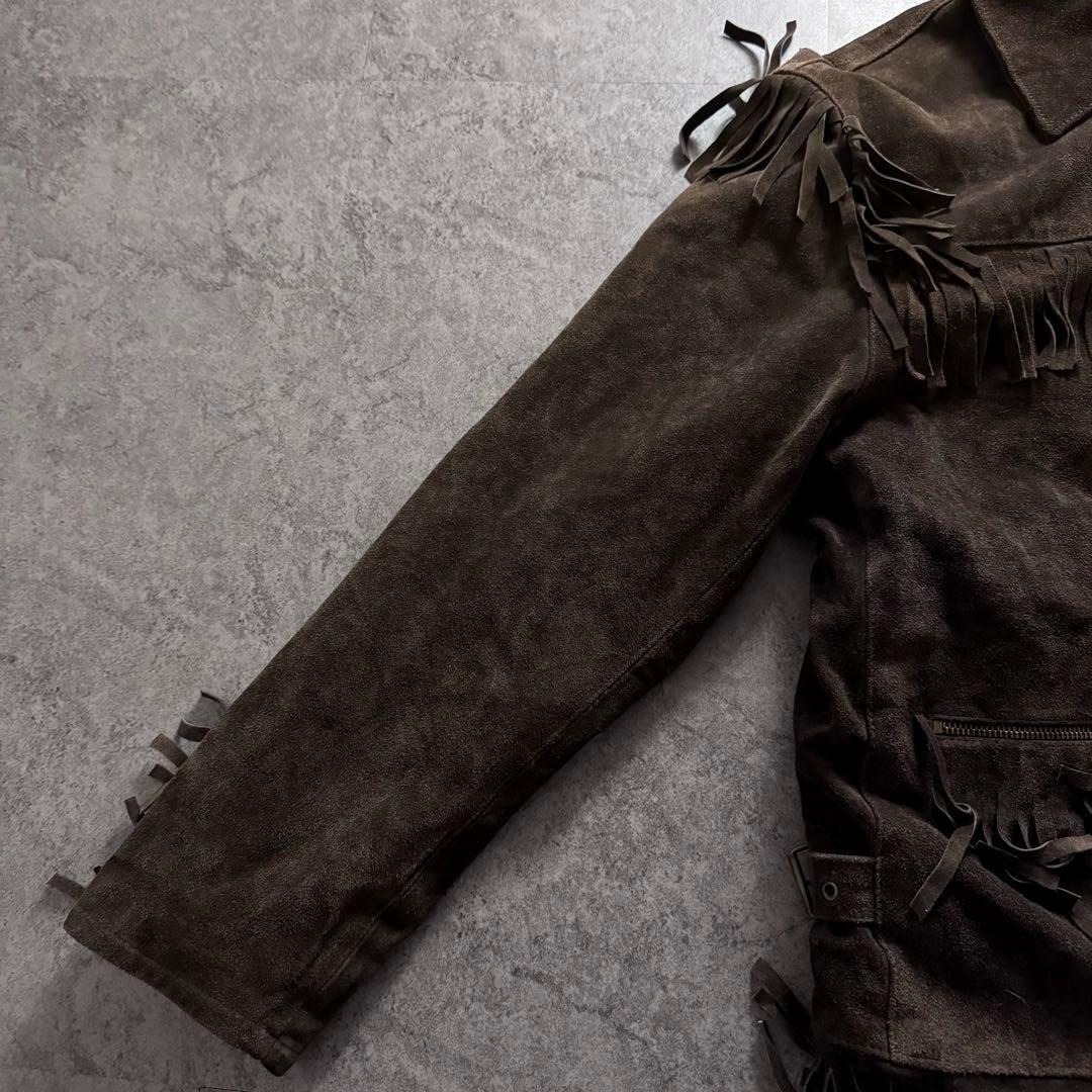 vintage レザージャケット　ウエスタン　フリンジ　ギミック　イタリア製　L