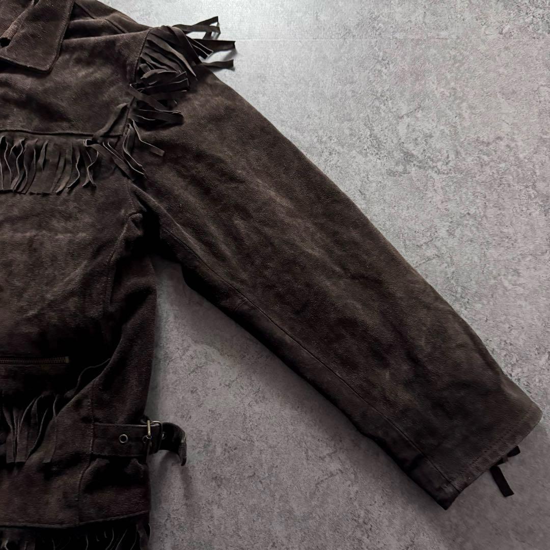 vintage レザージャケット　ウエスタン　フリンジ　ギミック　イタリア製　L