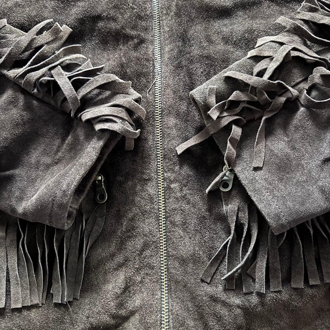 vintage レザージャケット　ウエスタン　フリンジ　ギミック　イタリア製　L