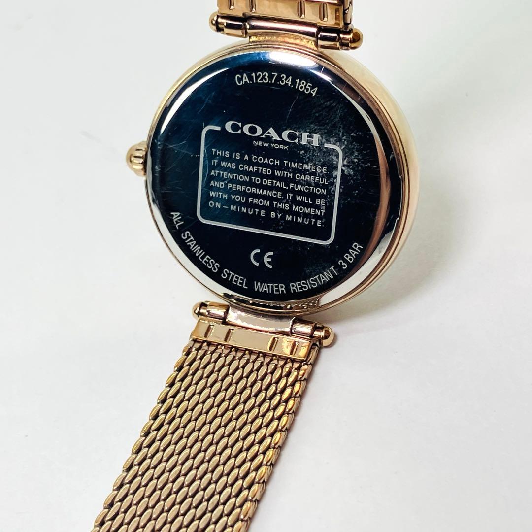 美品 コーチ ラインストーン付 花柄 レディース腕時計 ピンクゴールドカラー