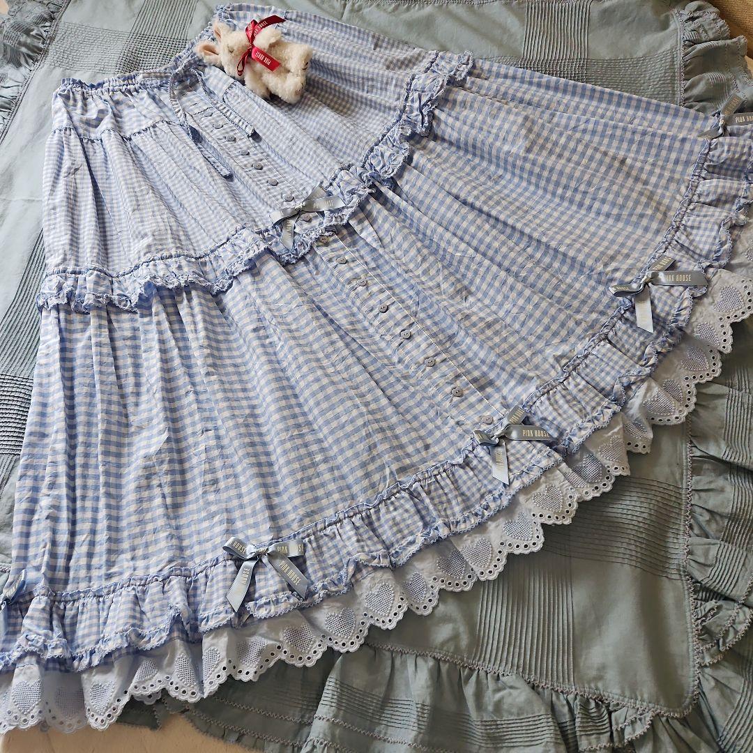 ★ピンクハウス★❤️青木美沙子さんコラボのロングスカート✨ブルー×白ギンガム