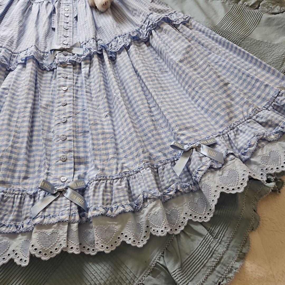 ★ピンクハウス★❤️青木美沙子さんコラボのロングスカート✨ブルー×白ギンガム