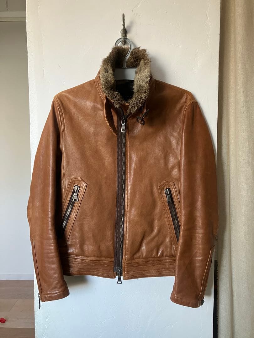 バーバリー ブラックレーベル レザージャケット ファー付き　羊革 ブラウン M