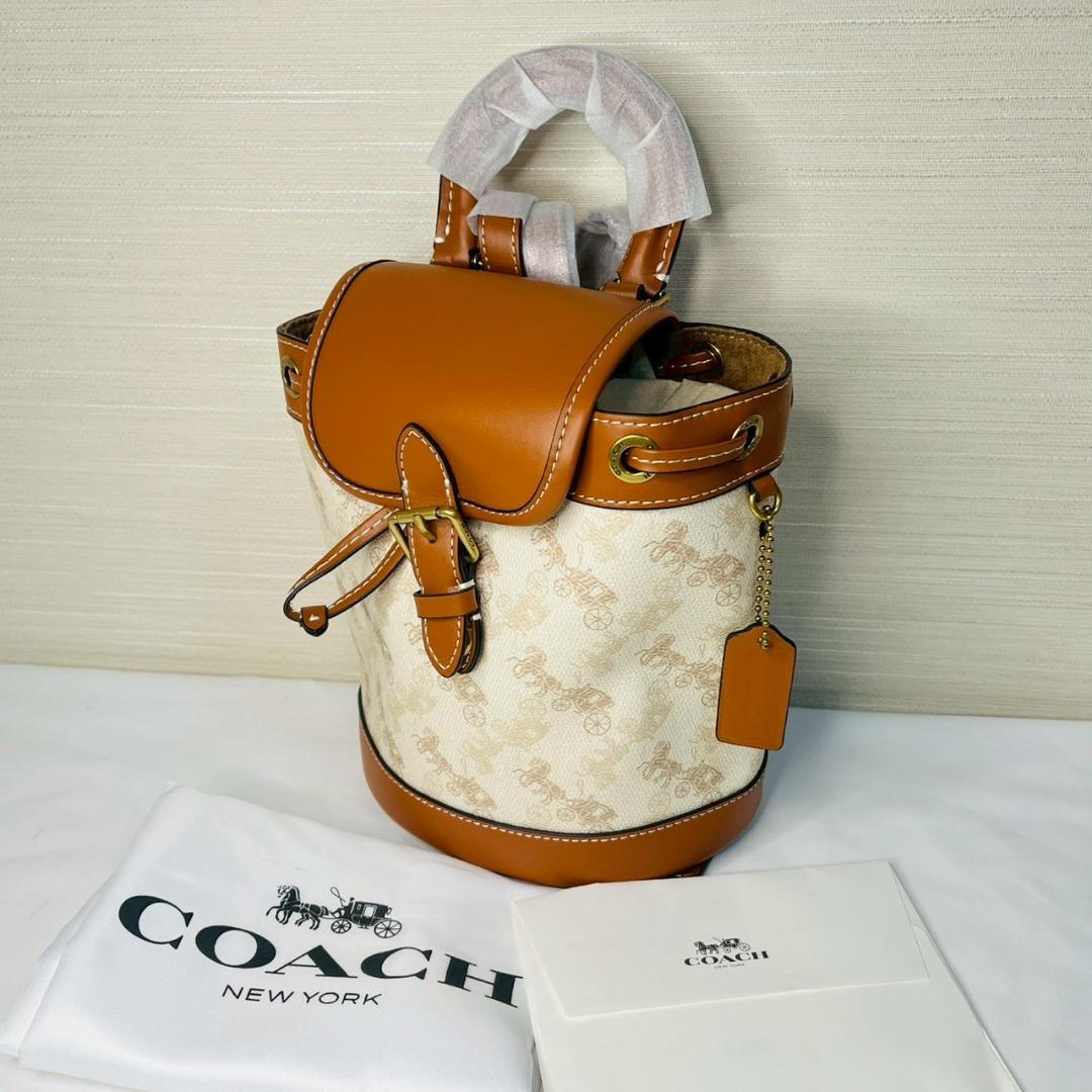 【新品 未使用】COACH ロゴ入りリュック バックパック 茶 白 コーチ