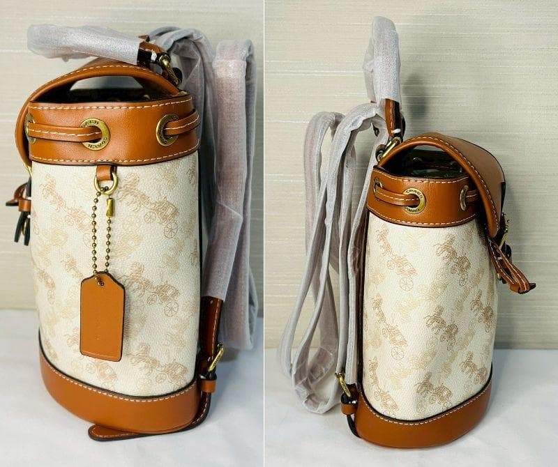 【新品 未使用】COACH ロゴ入りリュック バックパック 茶 白 コーチ