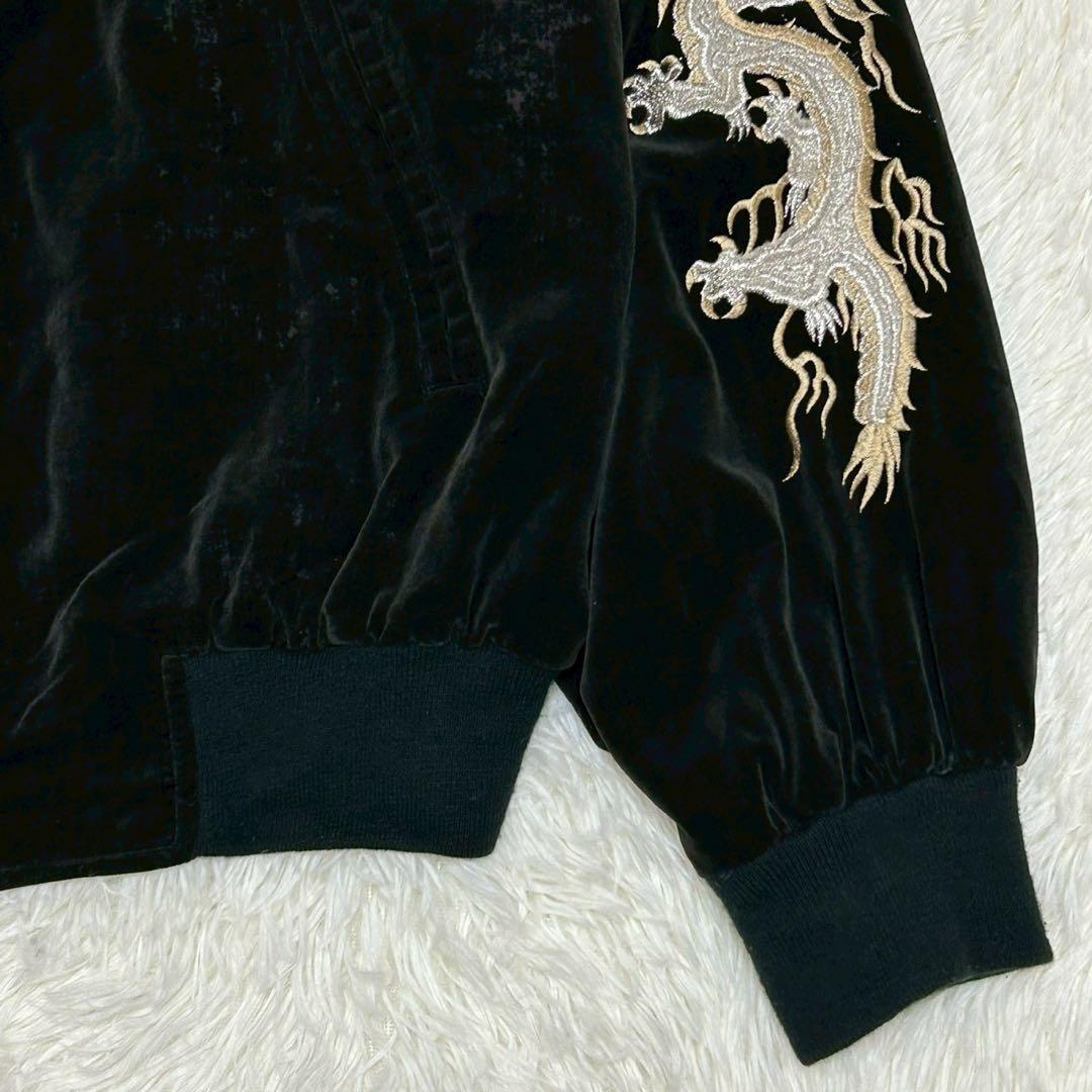 豪華刺繍 別珍 スカジャン 3L 昇り龍 鷲 鷹 鳳凰 ベロア スーベニア 黒