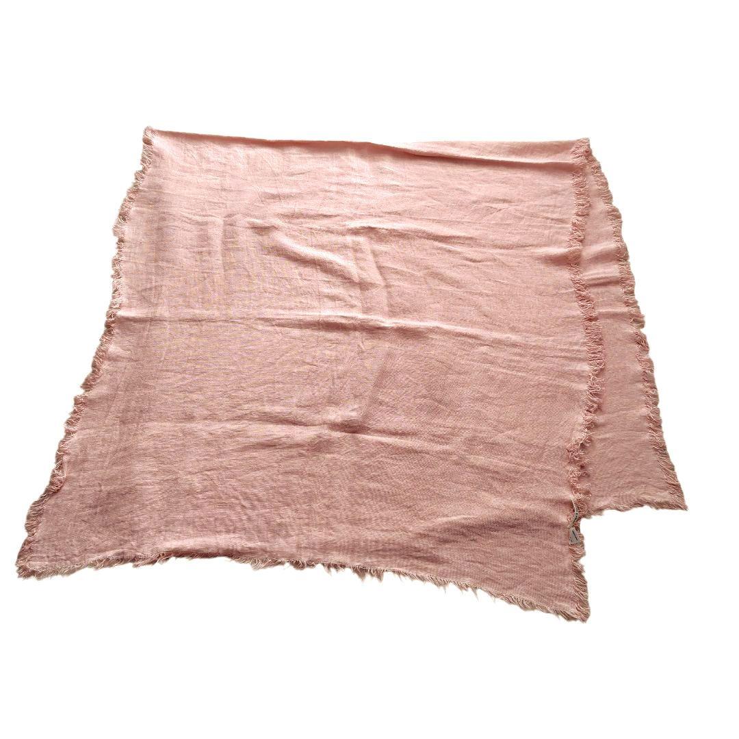 美品✨️ASAUCE MELER　大判ストール　フリンジ　リネン100％　ピンク