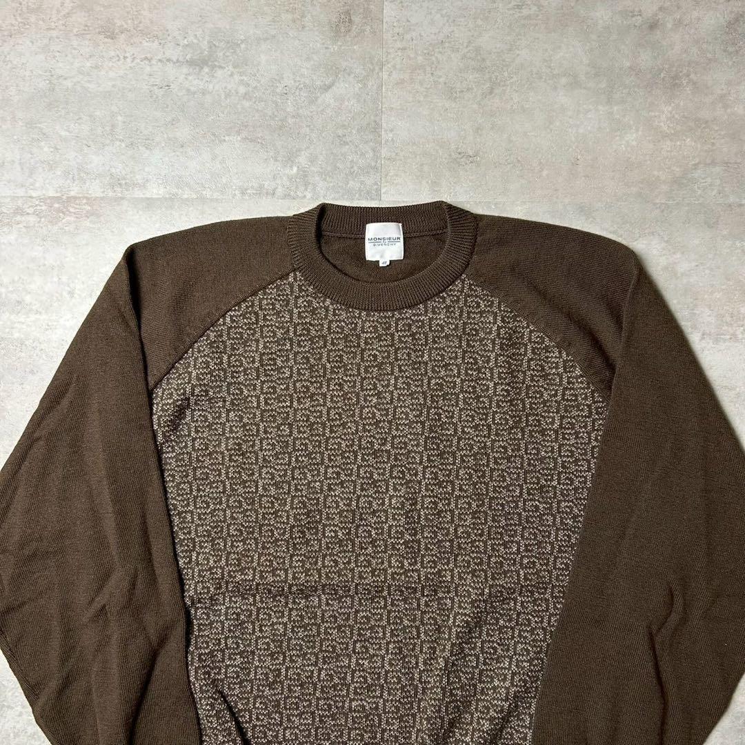 80s Monsieur givenchy ジバンシイ モノグラム柄ニット 総柄