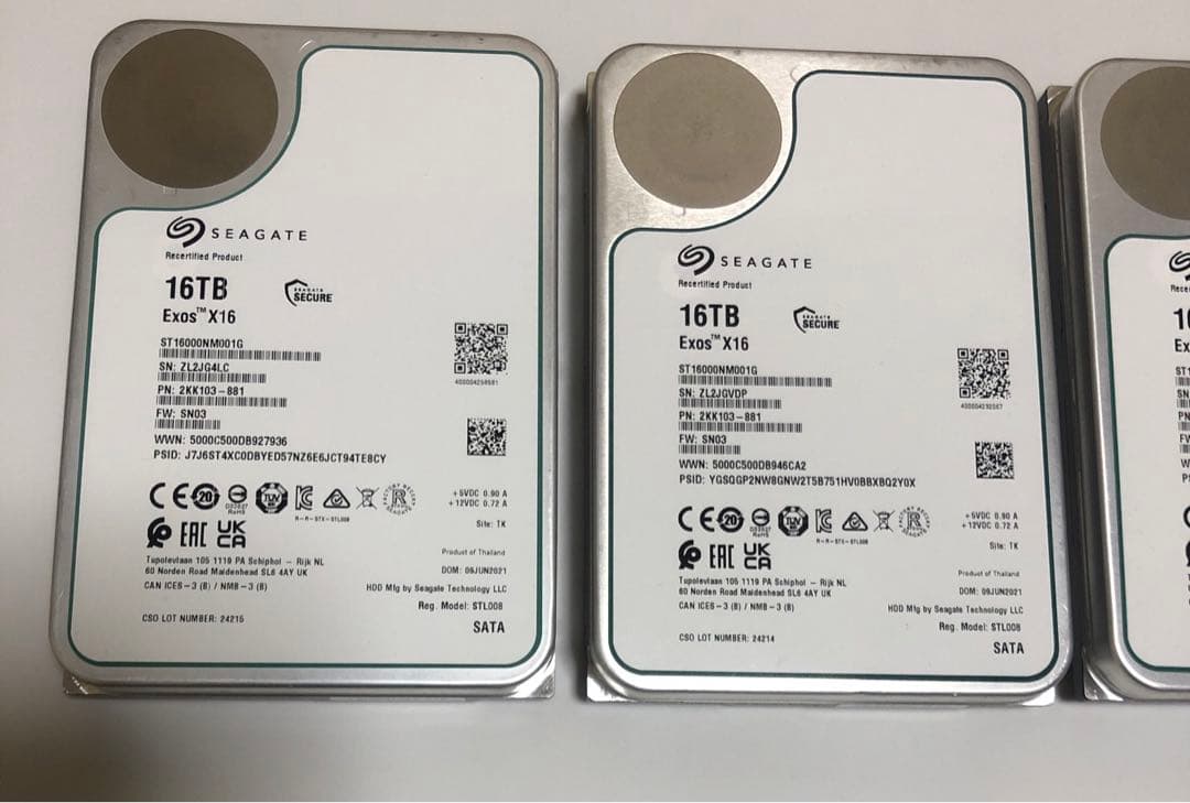 Seagate Exos X16 16TB SATA HDD 4個セット