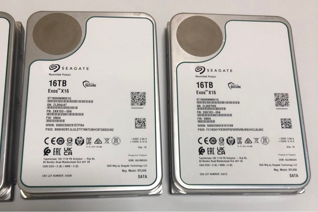 Seagate Exos X16 16TB SATA HDD 4個セット