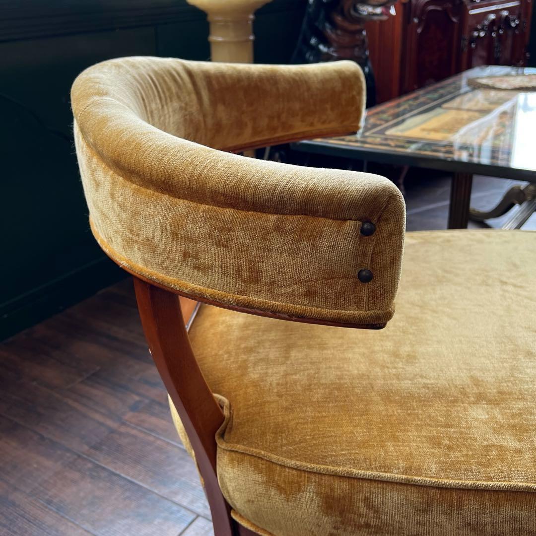 k210r124 ビンテージイエロー ベルベットのタブチェア サロンチェア 4脚