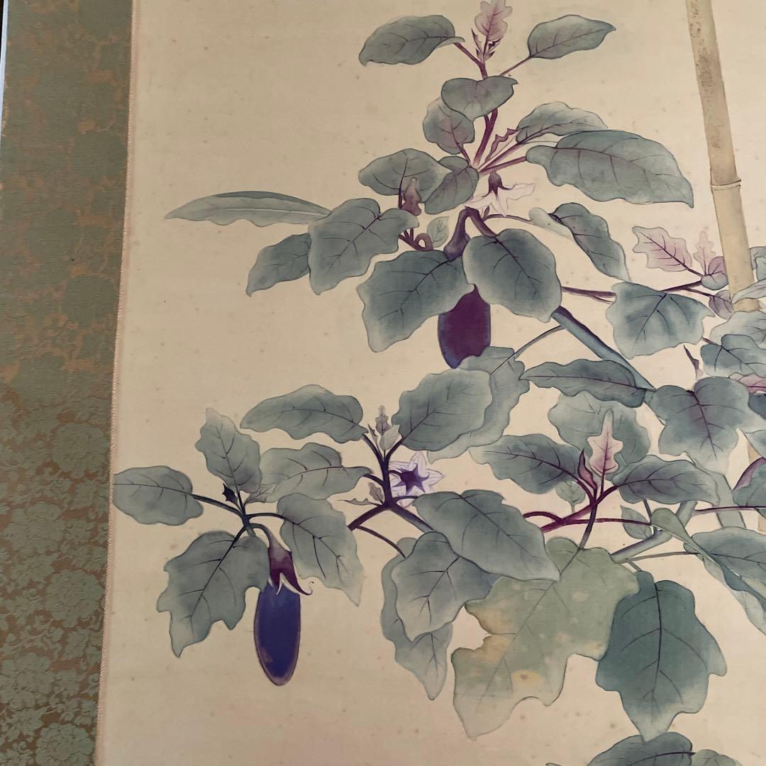 掛軸　『蜻蛉・茄子・猫』の画　季節『夏』