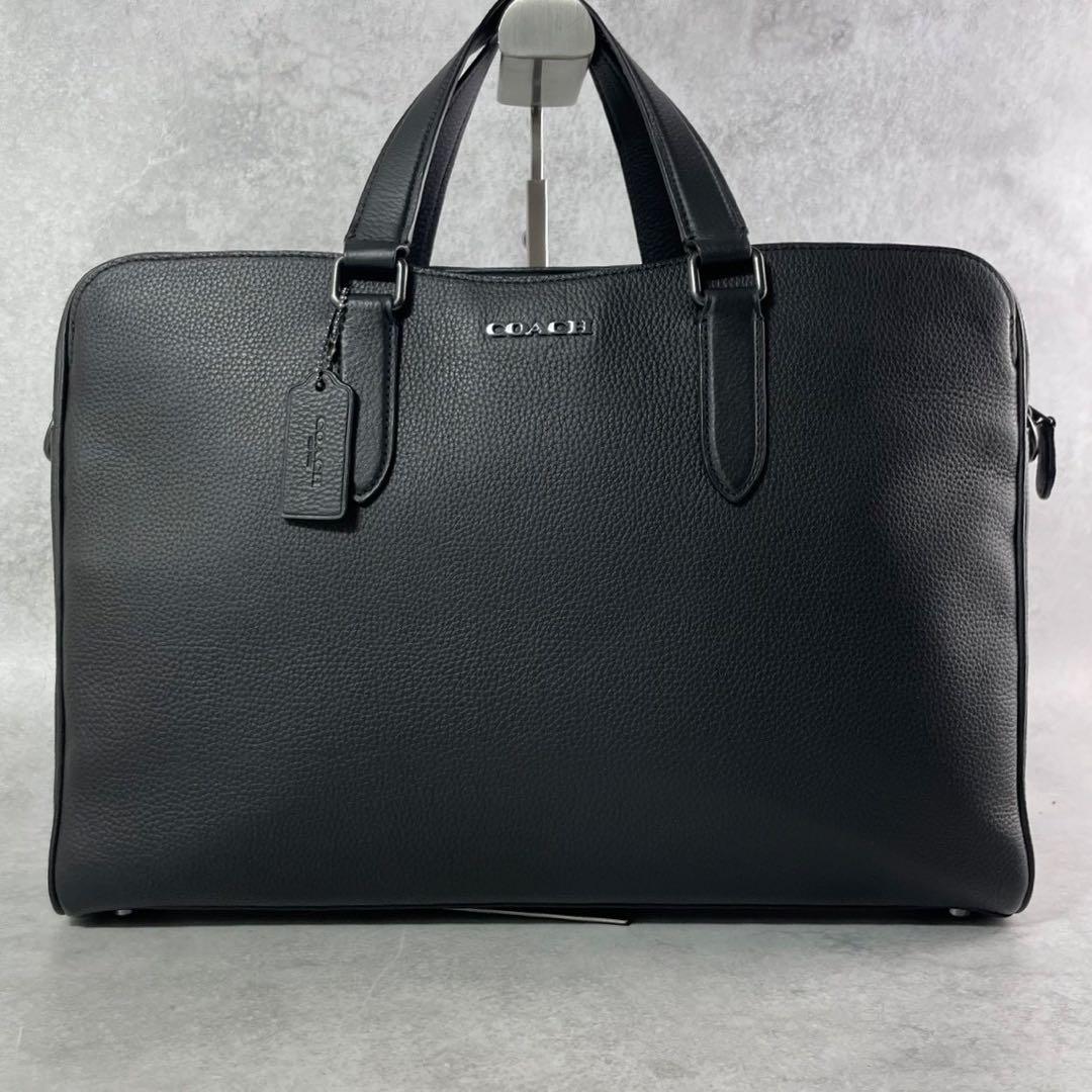 【美品】コーチ グラハム ビジネスバッグ 2way シボ革 A4収納可 ブラック