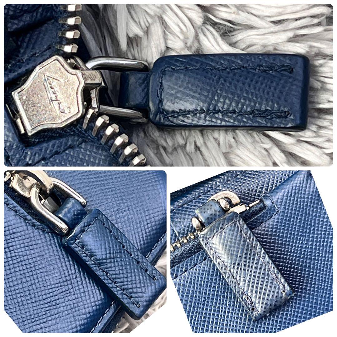 良品✨PRADA 大大容量　オーガナイザー　サフィアーノ　ラウンドジップ　ブルー