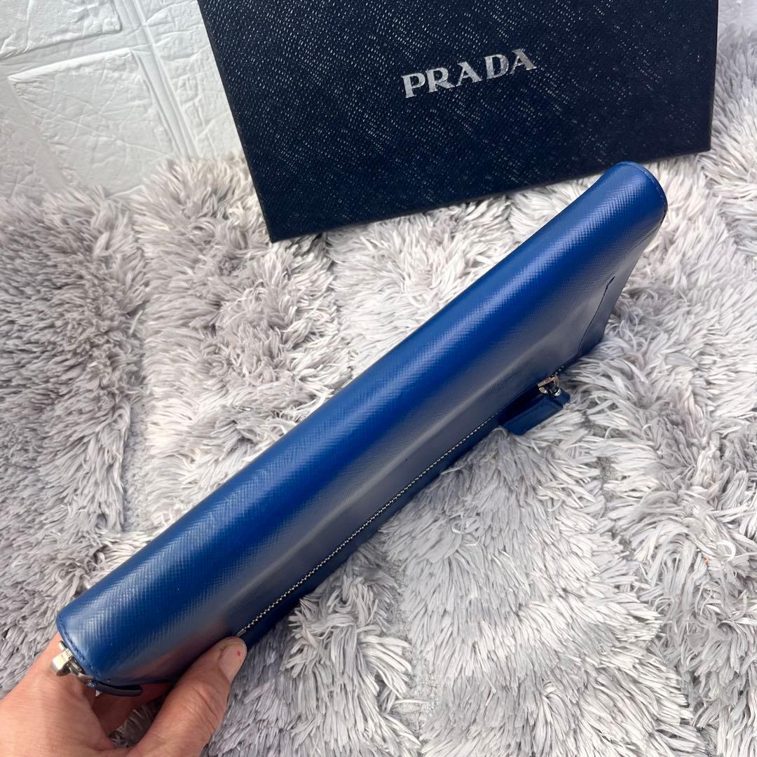 良品✨PRADA 大大容量　オーガナイザー　サフィアーノ　ラウンドジップ　ブルー