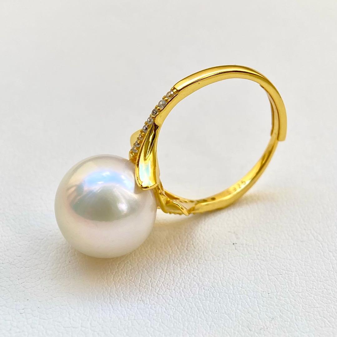 ミルクティエジソンパール　ホワイト13.06㍉大玉s925リングY1033