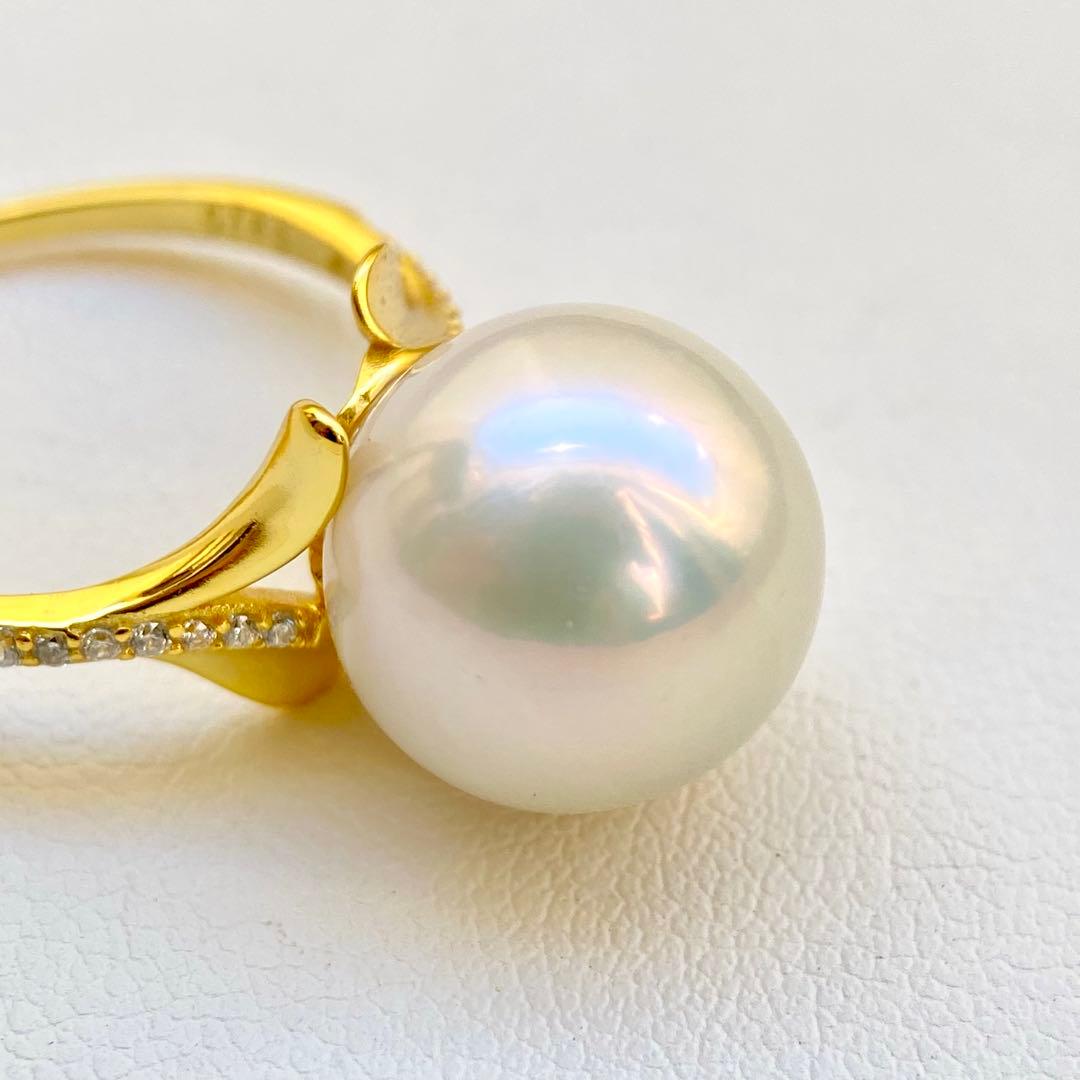 ミルクティエジソンパール　ホワイト13.06㍉大玉s925リングY1033