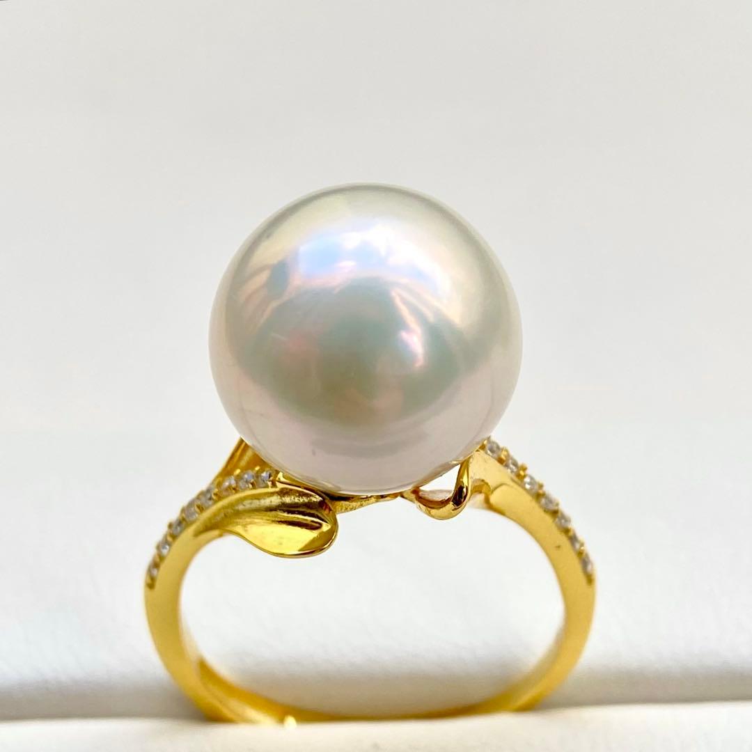 ミルクティエジソンパール　ホワイト13.06㍉大玉s925リングY1033