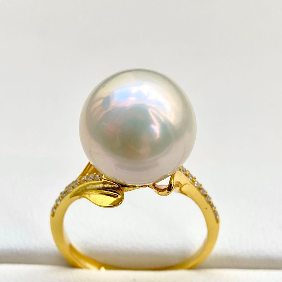 ミルクティエジソンパール　ホワイト13.06㍉大玉s925リングY1033