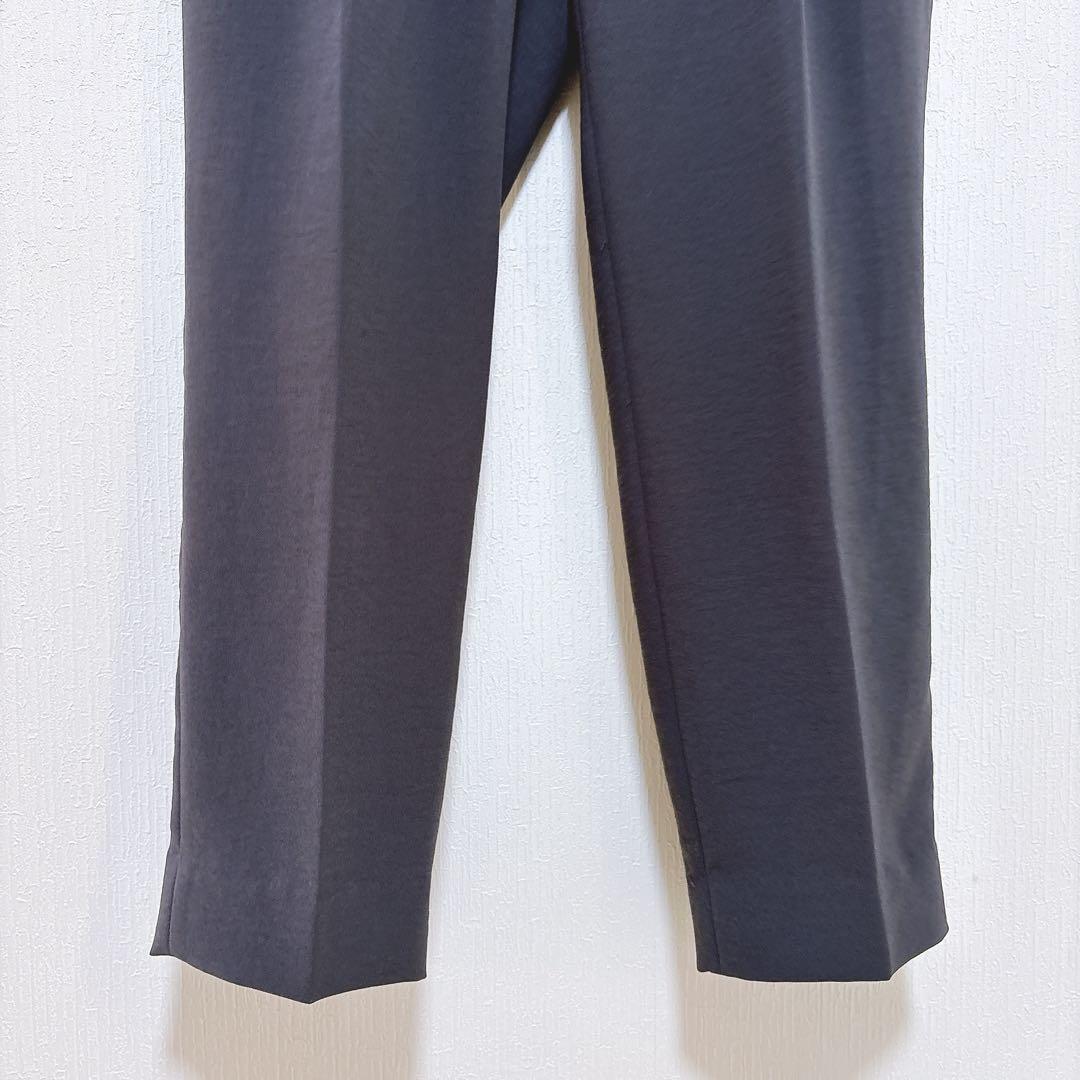 【インディヴィ】ノーカラー ストレッチ パンツスーツ テーパード ビジネス M