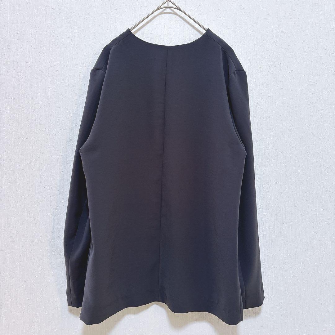 【インディヴィ】ノーカラー ストレッチ パンツスーツ テーパード ビジネス M