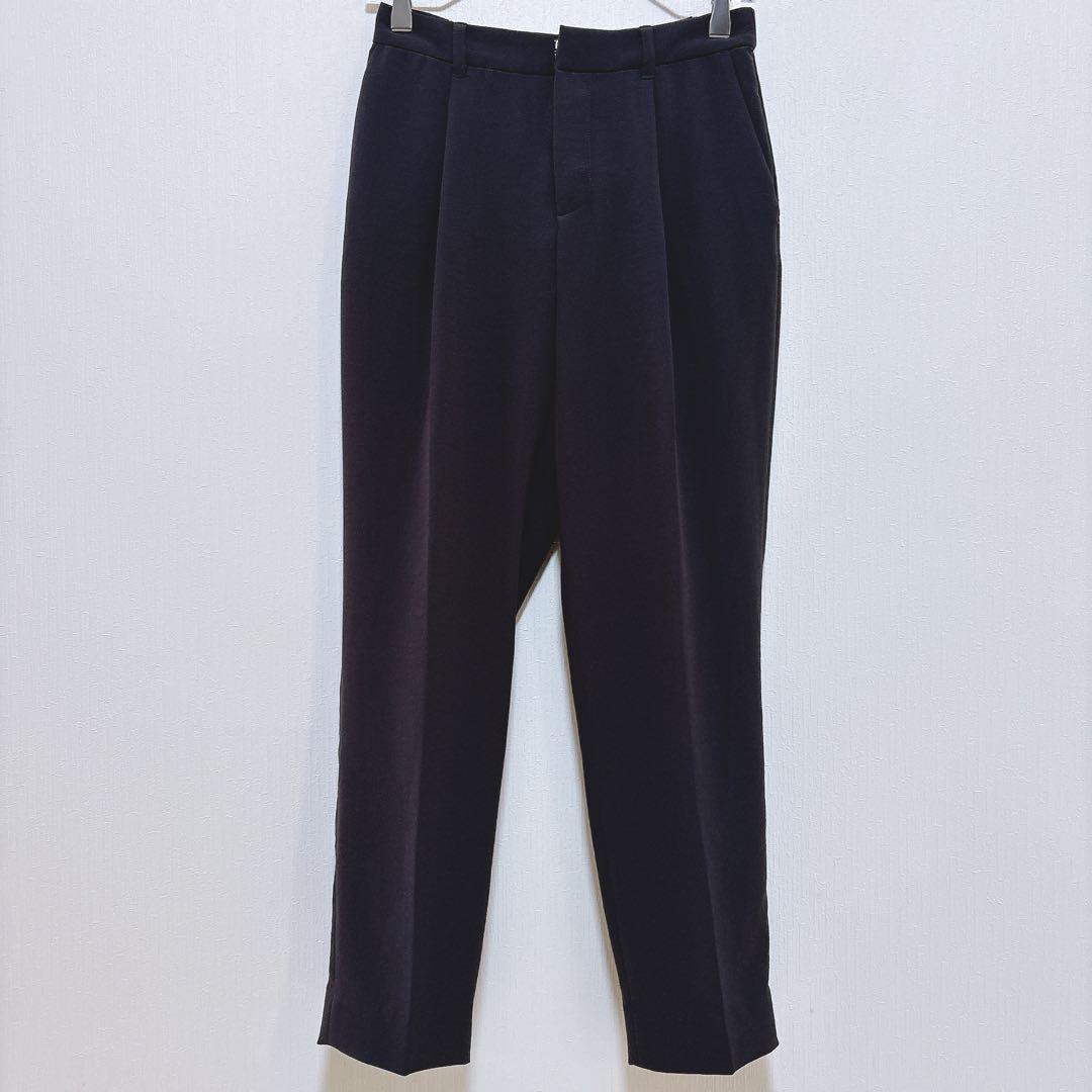 【インディヴィ】ノーカラー ストレッチ パンツスーツ テーパード ビジネス M