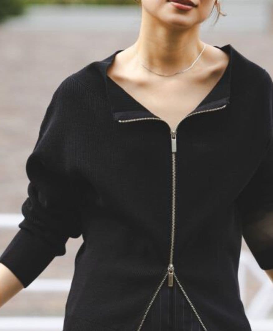 25ss✨ ノーブル フロントジップボートネックニット 洗える