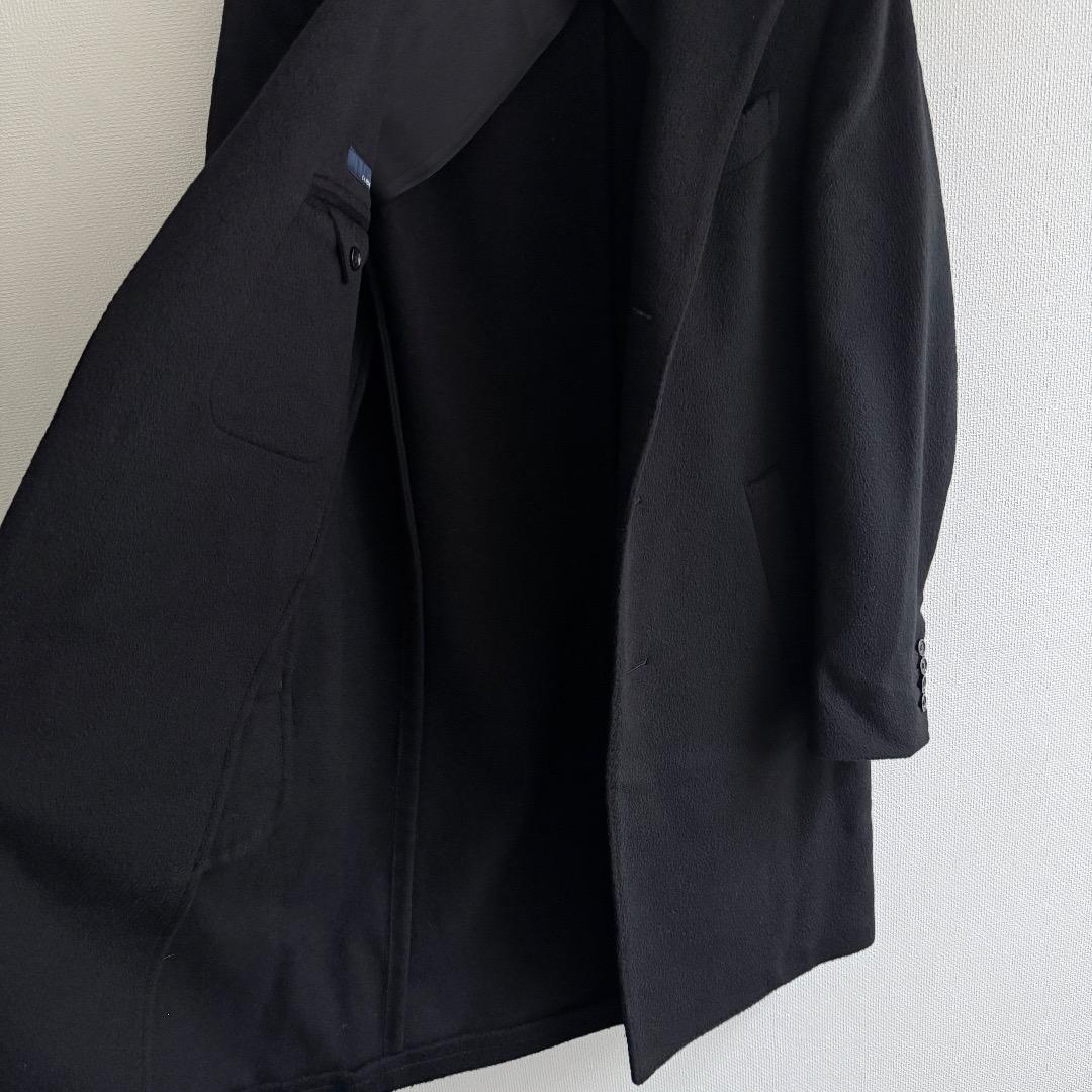 最高級 LARDINI キャメル100% チェスターコート 44 黒 メンズ