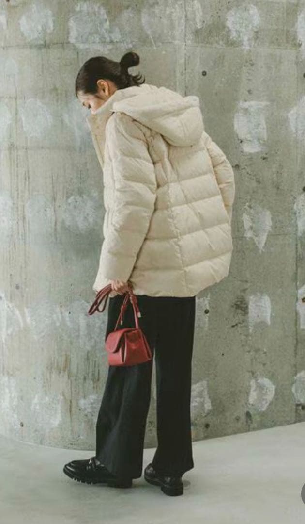 GLOBAL WORK ウツクシルエット撥水ダウンコートフード付き　アイボリーM