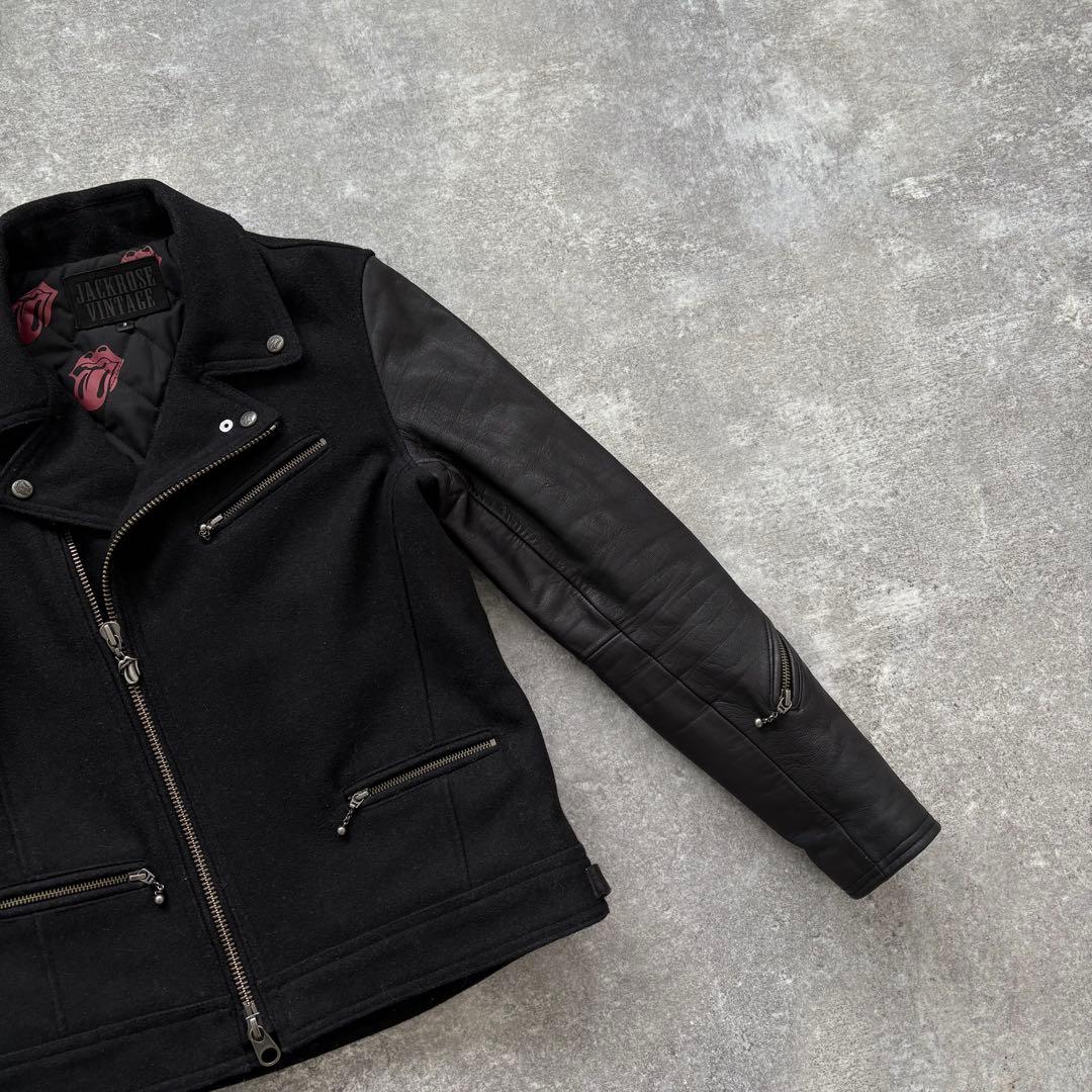 【JACK ROSE】 ローリングストーンズ ダブルライダースジャケット 刺繍