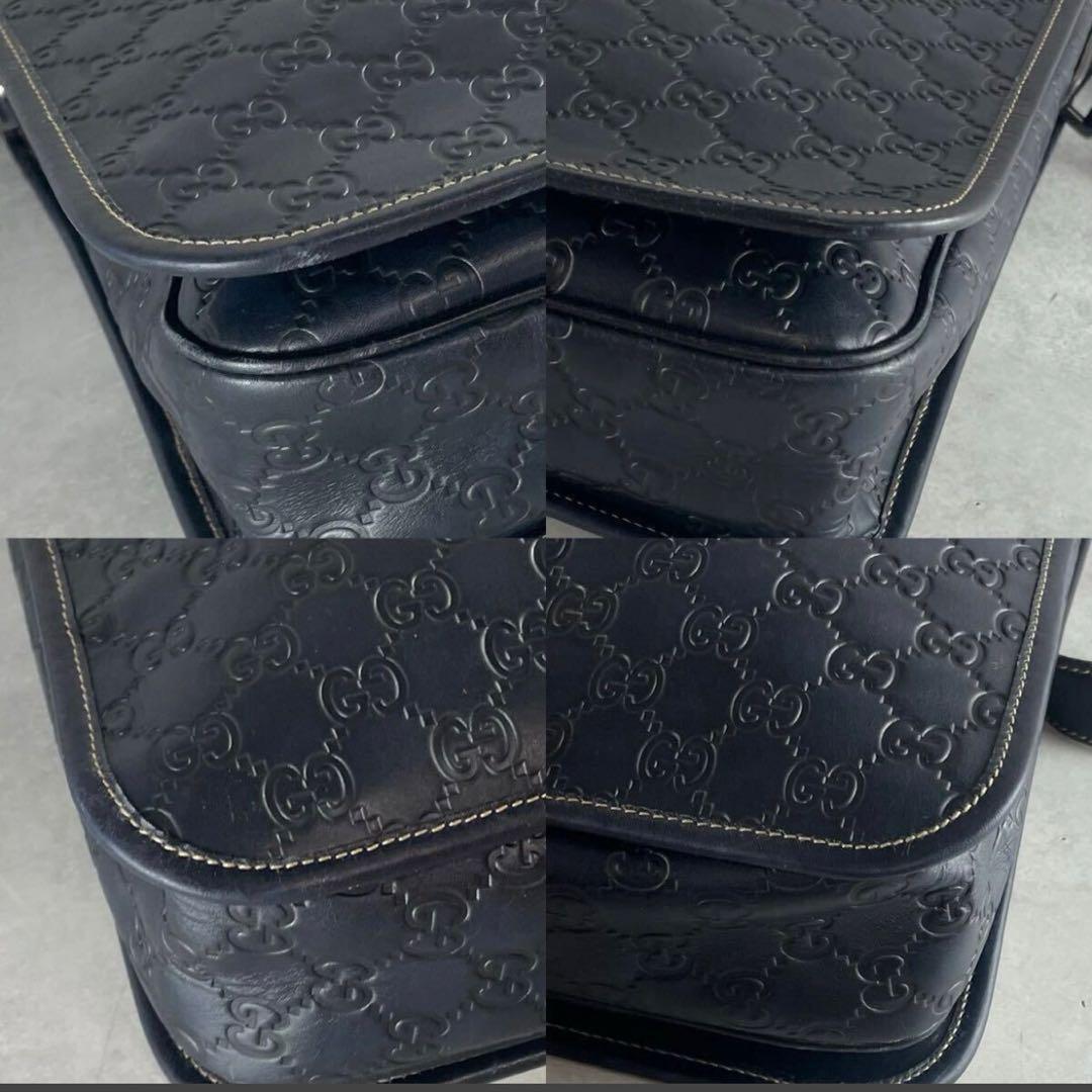 【極美品】グッチ ショルダーバッグ メッセンジャー シマ レザー ネイビー 紺色