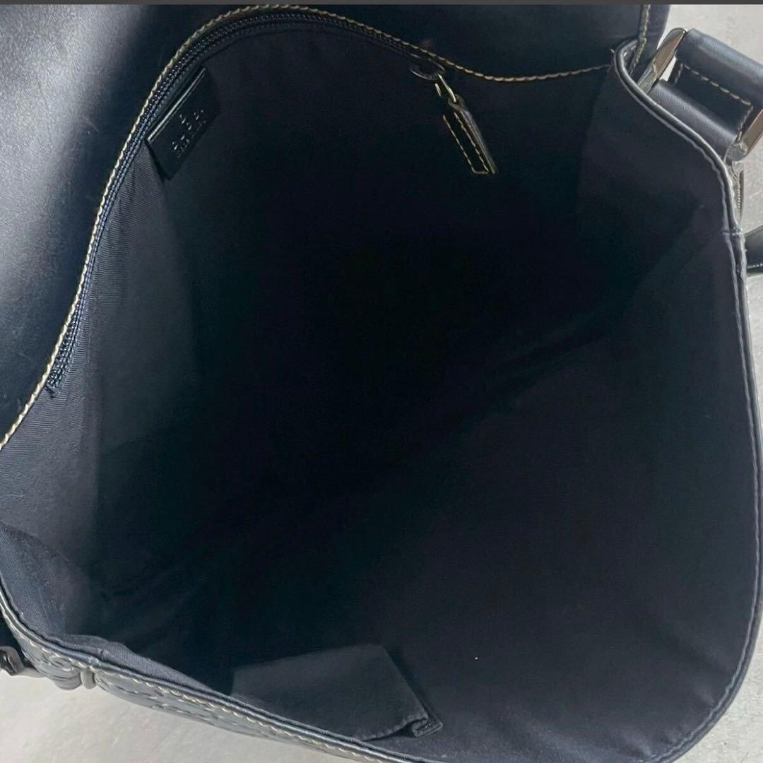 【極美品】グッチ ショルダーバッグ メッセンジャー シマ レザー ネイビー 紺色