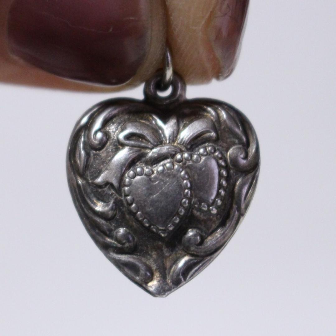 40s　スウィートハートジュエリー　WW2　シルバー　チャーム　リボン　両想い