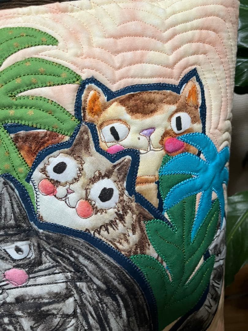 ハワイアンキルト　ハワイアンキルトバッグ　トートバッグ　猫バッグ　ヤシの木