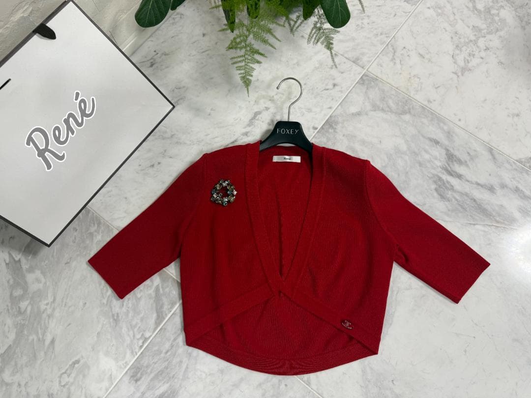未使用級★Rene ルネ ボレロ 34 レッド ロゴプレート