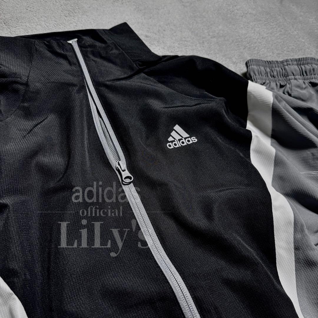 【２ＸＬサイズ】adidas上下セットアップ　グレーブラック　ウーブン　ウインド